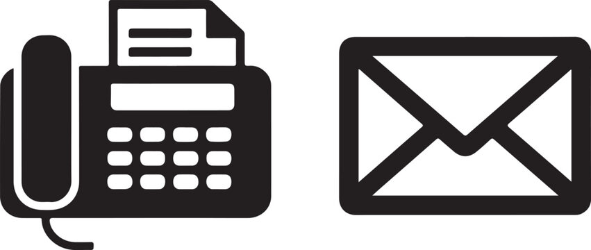 Fax machine and envelope icons for communication and correspondence services