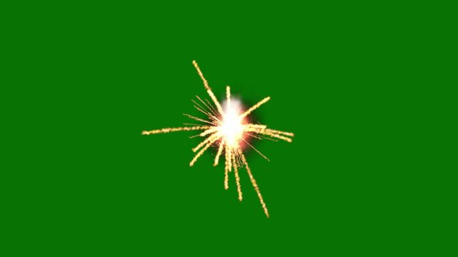 Bursting firework sparks and light trails on green screen for visual effects