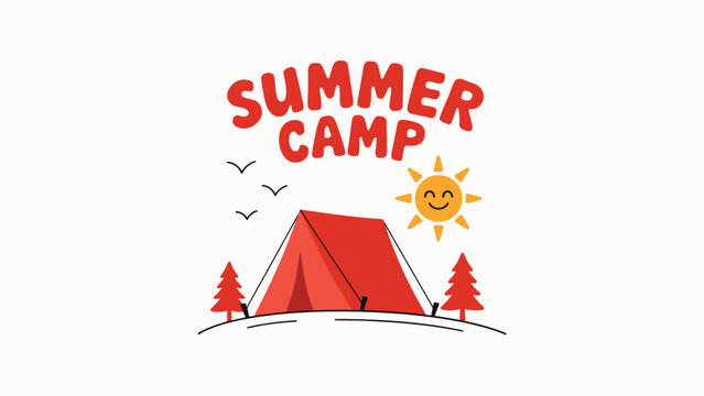Red tent summer camp vector badge design with adventure vacation recreation illustration background template