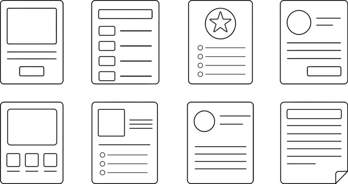 Website wireframe layout template set with simple page structures for web design and user experience