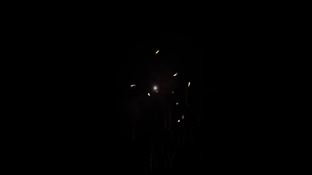 Cinematic lens flare explosion with smoke and sparks on black background for motion graphics