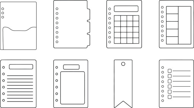 Planner page template set with black and white organizer sheets for journals scheduling and productivity