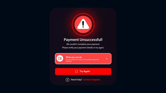 Payment Failed Error Animation | Transaction Declined UI Alert
