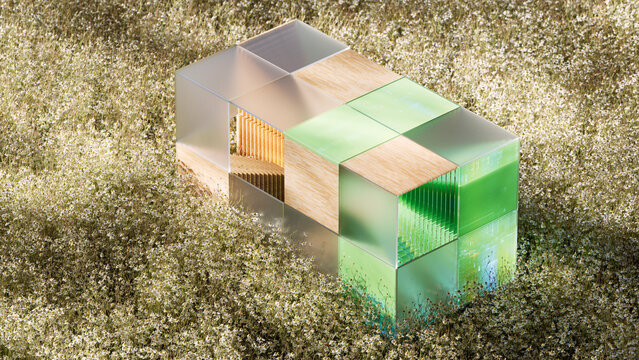 Eco modular structure in wildflower meadow