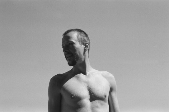 Candid view of a man freshly out of the water