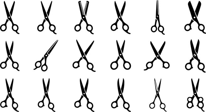 Hairdressing Scissors Icons Set Isolated on White Background &ndash; Barber Shears, Hair Cutting Tools, Salon Equipment and Beauty Vector Collection