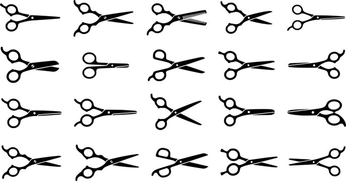 Hairdressing Scissors Icons Set Isolated on White Background &ndash; Barber Shears, Hair Cutting Tools, Salon Equipment and Beauty Vector Collection