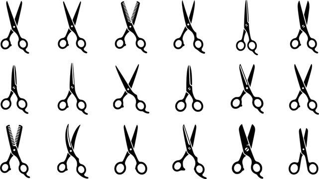 Hairdressing Scissors Icons Set Isolated on White Background &ndash; Barber Shears, Hair Cutting Tools, Salon Equipment and Beauty Vector Collection