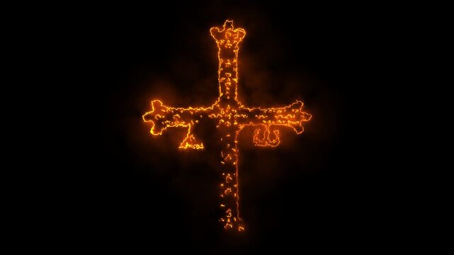 Burning cross of victory: alpha and omega religious symbol animation