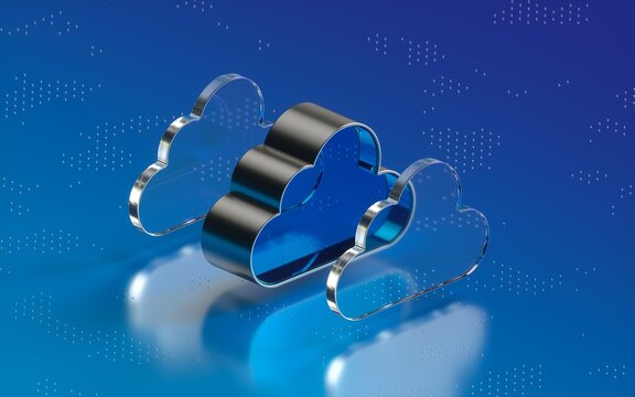 Minimal 3D Glass and Metal Cloud Representing Cloud Computing