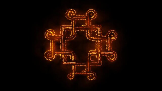 Glowing celtic knot symbol animation with fiery energy effect