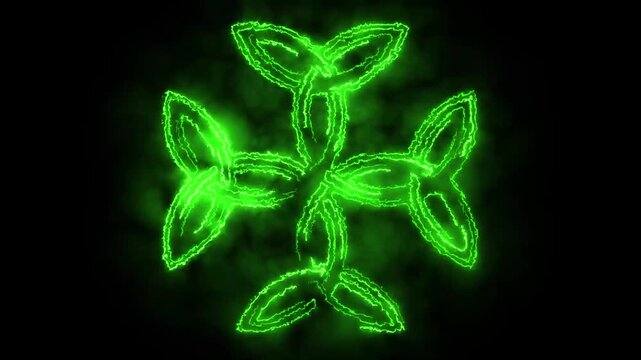Glowing green celtic knot cross animation on black background