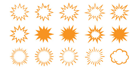 Set of orange comic book explosion and starburst shapes for graphic design ©  creative  marlia