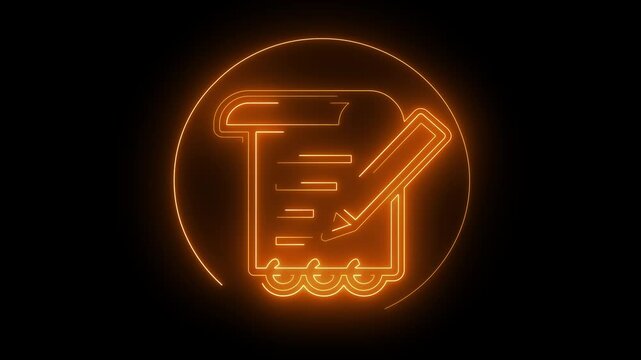 Glowing neon document and pencil animation for business and education
