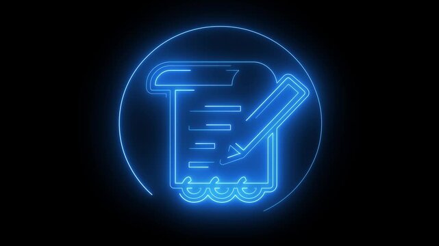 Neon glowing document and pencil animation for digital interface