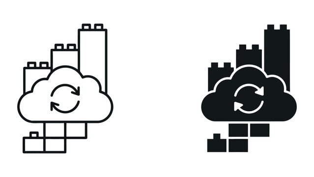 Cloud scalability and modular data growth icons with scalability, building