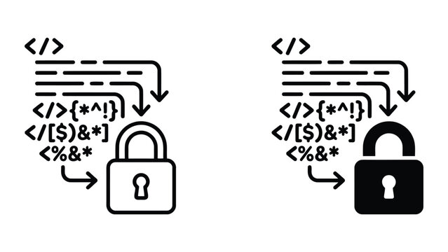 Code obfuscation and security encryption icon set with obfuscation, security