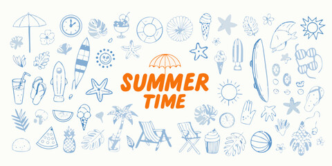 Summer Vacation Icons Hand drawn Style Illustration With White Background © Kanika