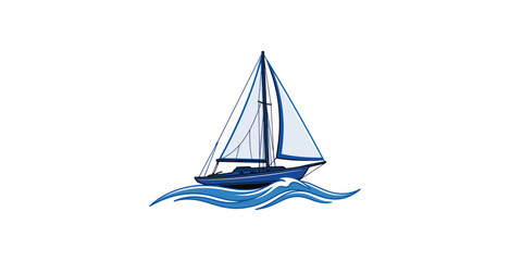 Sailboat on Waves Vector Illustration © mbendo