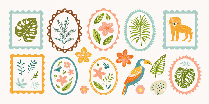 Tropical Floral And Animal Illustrations Colorful Vector Design