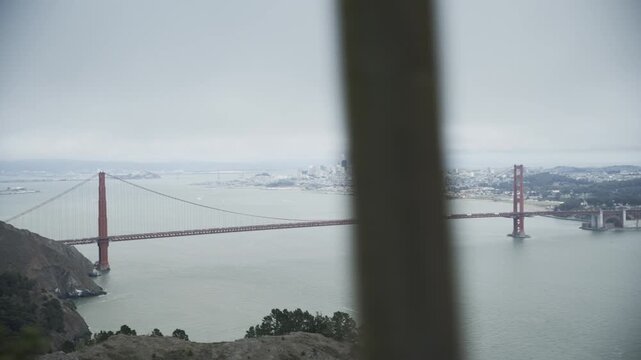 Golden Gate Bridge Aerial View from Marin Headlands - Overcast Sky