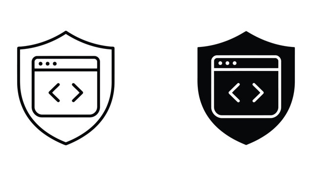Web development code protection shield icon set with development, security