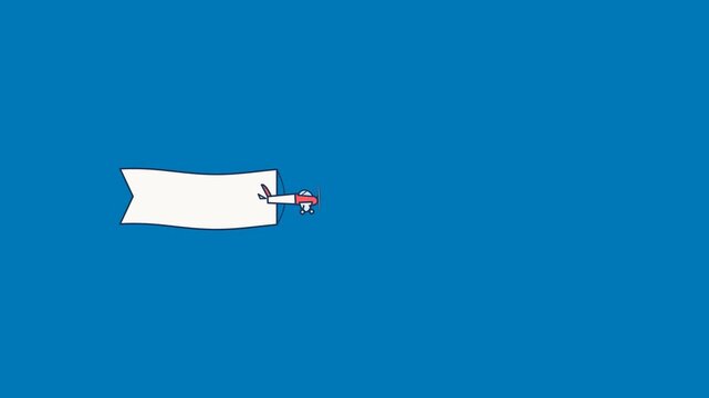 Small red and white airplane pulling a blank white message banner through the blue sky in this motion video clip.