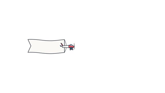 Small red airplane pulling a blank white promotional banner across the bright sky in this smooth animated motion video clip