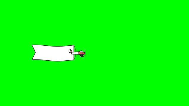 Small cartoon airplane pulling a blank white banner across the screen in this simple animated motion graphic design video