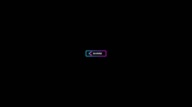 Share button with glowing neon gradient border isolated on black background for user interface design in digital motion video footage
