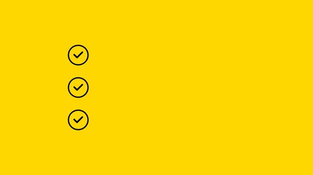 Minimalist vertical checkmark icons arranged in a clean line for digital motion video clip design on a vibrant yellow background