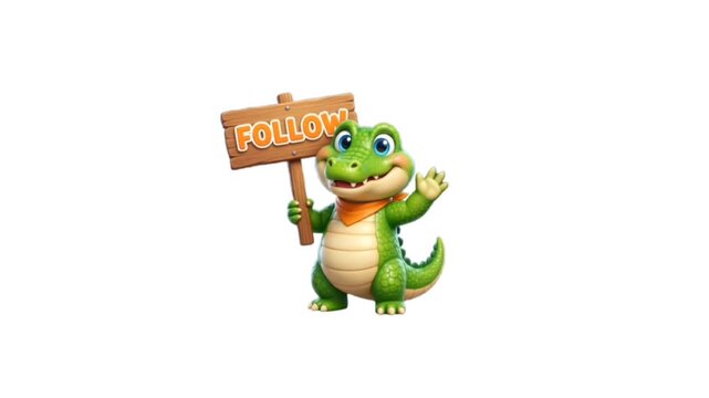 Cute Crocodile Holding NOTION Sign Animation on white background 