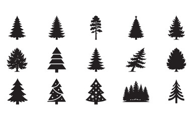 Obraz premium Premium Black Silhouette Christmas Tree Bundle Set on White Background Festive Evergreen Conifer Graphics