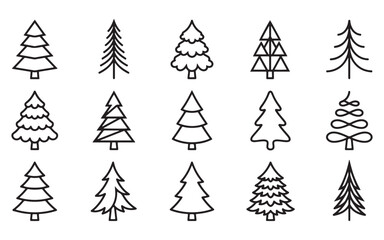 Fototapeta premium Minimal Clean Christmas Tree Bundle Collection of Line Art Icons on White Background