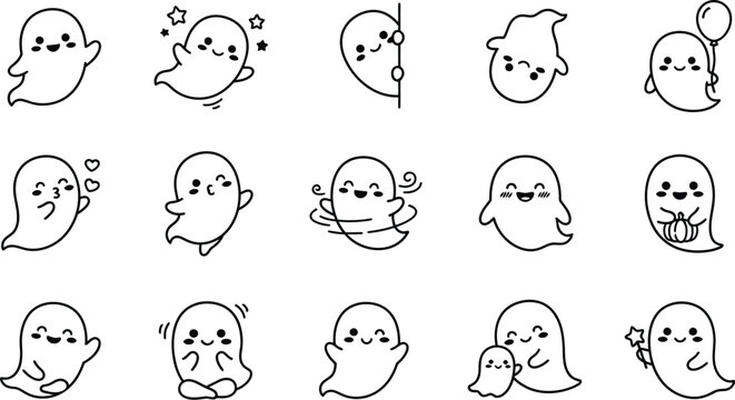 Cute ghost stickers with different expressions