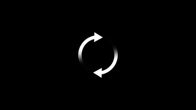 Circle arrow refresh and reload icon animation with loading progress on black background.Circle arrow animation.4k quality video.