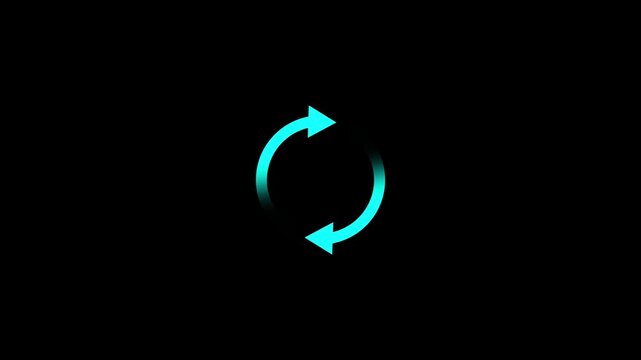 Circle arrow refresh and reload icon animation with loading progress on black background.Circle arrow animation.4k quality video.