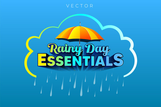 3D vector retail sale promotion Logo design for Rainy Day Essentials, featuring a rainfall cloud and umbrella.