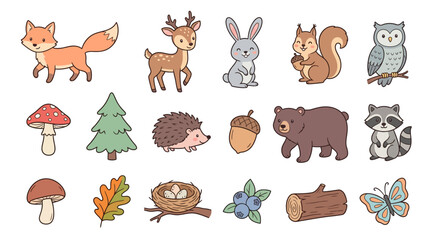 Obraz premium Collection of forest animals and plants.