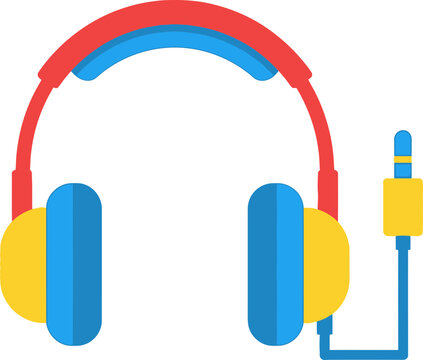 Colorful headphones with audio jack, flat design illustration