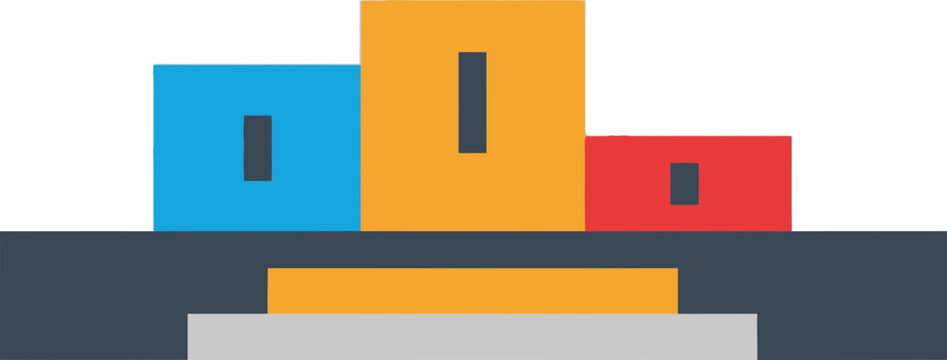 Award podium with three levels for winners, graphic illustration