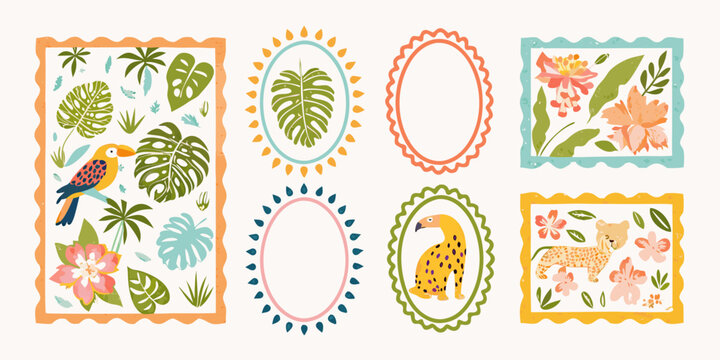 Tropical Floral And Animal Illustrations Colorful Vector Art