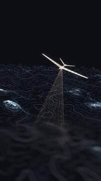 Autonomous mapping drone scans complex topographical contour lines in a detailed vertical 3D animation loop showcasing digital surface elevation analytics