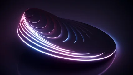 Neon spiral cone background with blue pink luminous rings. © Photocreo Bednarek