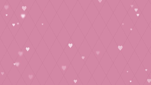 Animated Candy Color Hearts Floating on Pastel Pink Diamond Grid Background