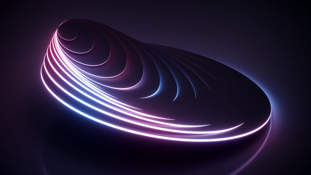 Neon spiral cone background with blue pink luminous rings.