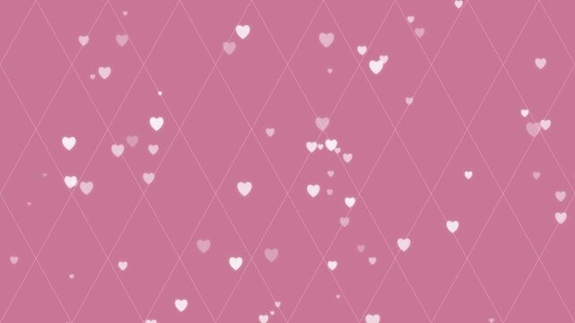 Candy Color Hearts Animation with Pink Diamond Grid Pattern Background