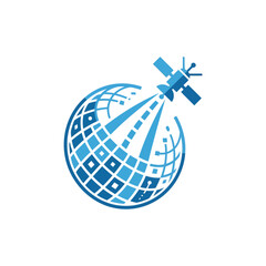 A blue satellite orbits a digital globe in space © Soraya