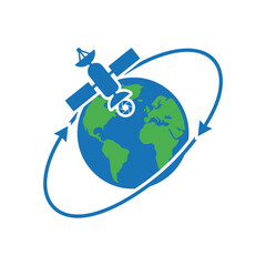 A blue satellite orbits around the green and blue planet earth © Soraya