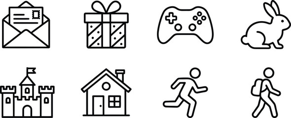 Black line icons of various objects and symbols © Md. Musaddik Rahman